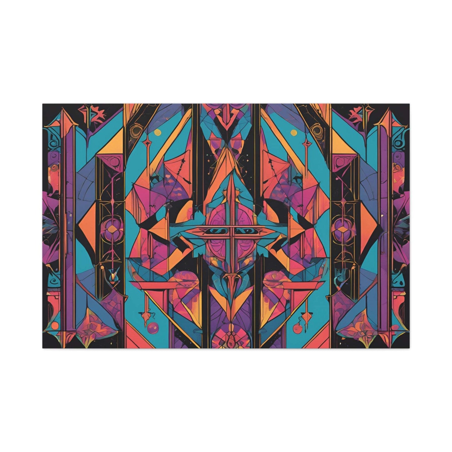 Vibrant Sacred Geometry Gothic Canvas Art featuring intricate patterns and gothic elements, perfect for any space.