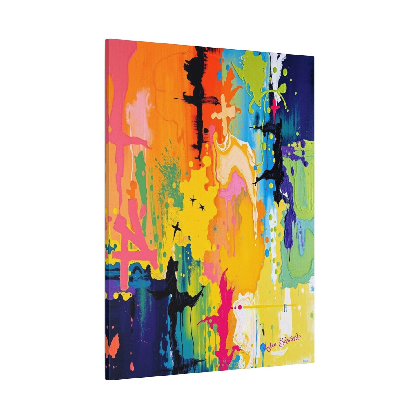 Vibrant colors and fragmented shapes define the FracturVivid Symbolism: Fractured Faith Canvas Art, perfect for any space.