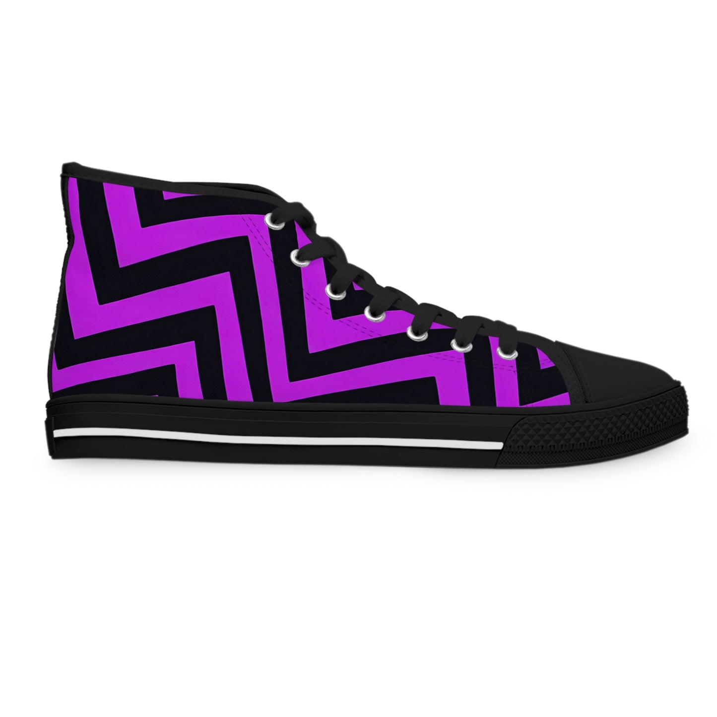 Bold Chevron Impact: Purple & Black high top sneakers showcase striking chevron design for a modern gothic look.