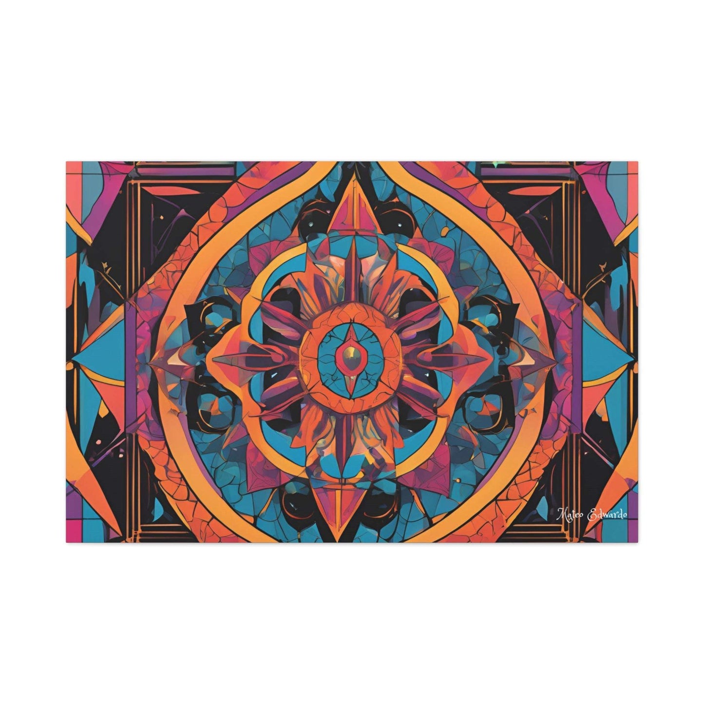 Vibrant Celestial Compass Mandala Canvas Art, blending celestial and gothic elements for a captivating decor piece.