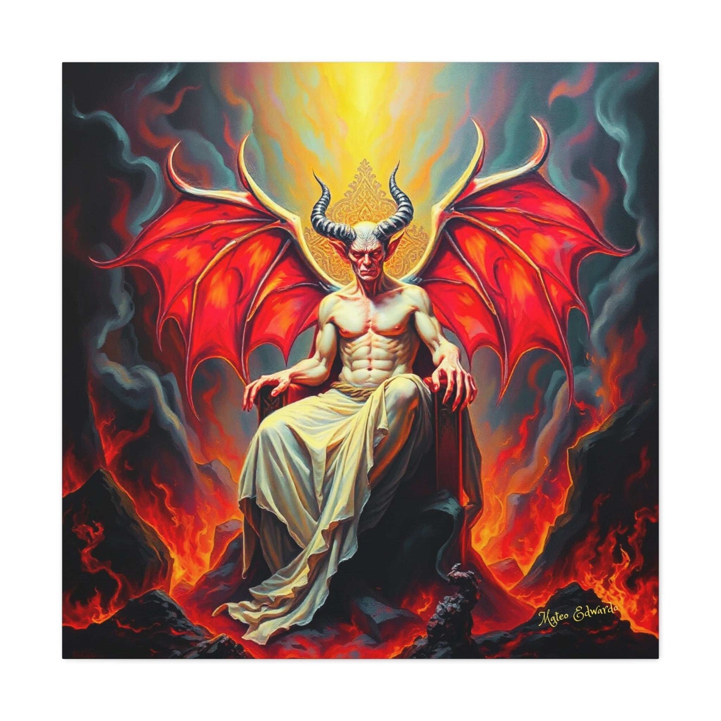 Scarlet Winged Tyrant: Blaze Crowned Ascension Gothic Art showcases a powerful demonic figure with scarlet wings.