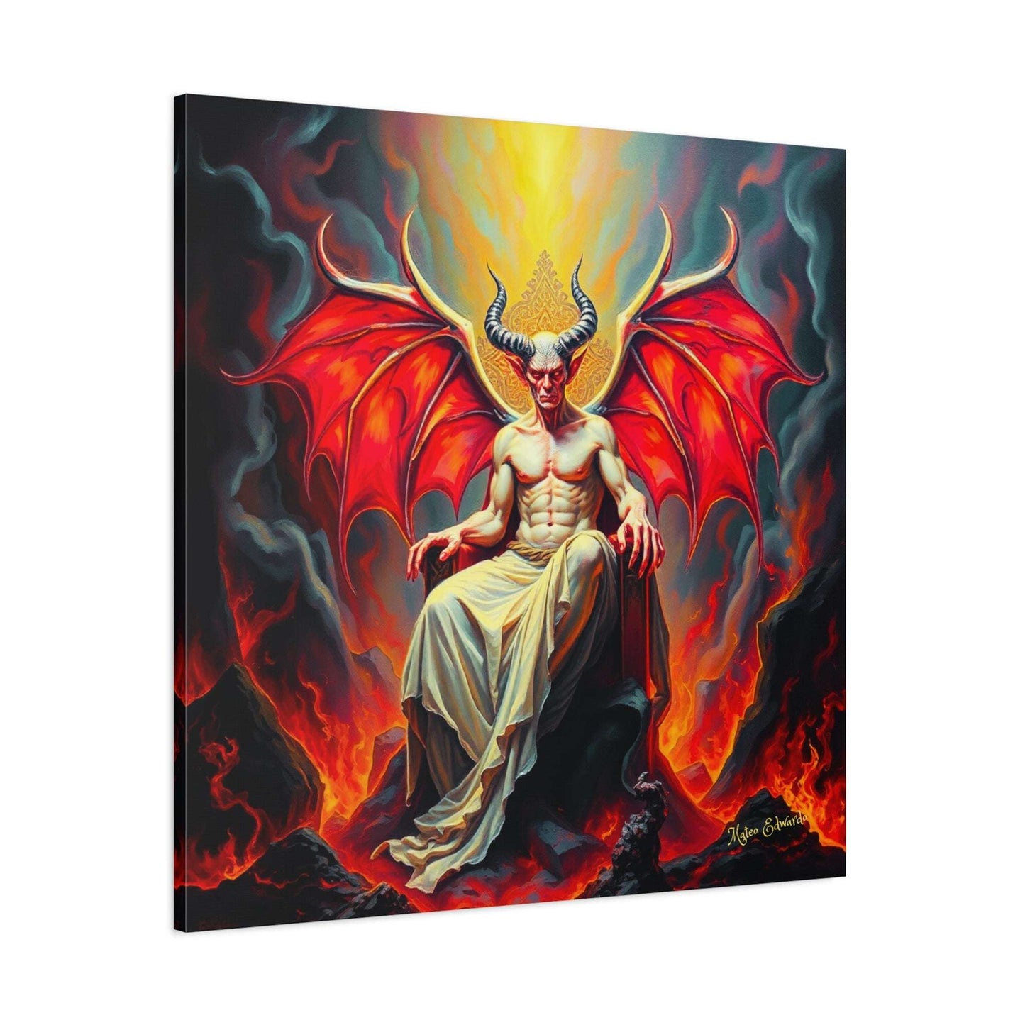 Scarlet Winged Tyrant: Blaze Crowned Ascension Gothic Art showcases a powerful demonic figure with striking scarlet wings.