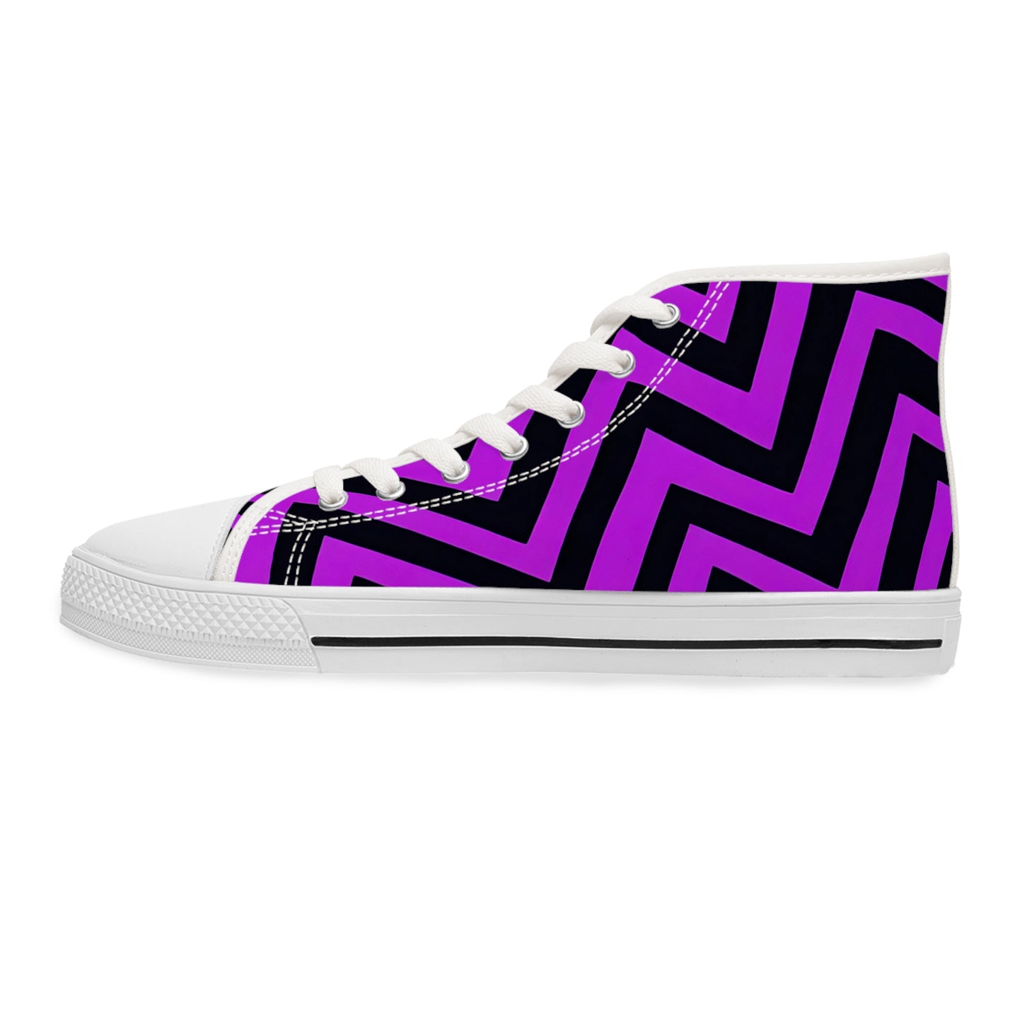 Bold Chevron Impact: Purple & Black Gothic High Top Sneakers, perfect for a striking, modern look.