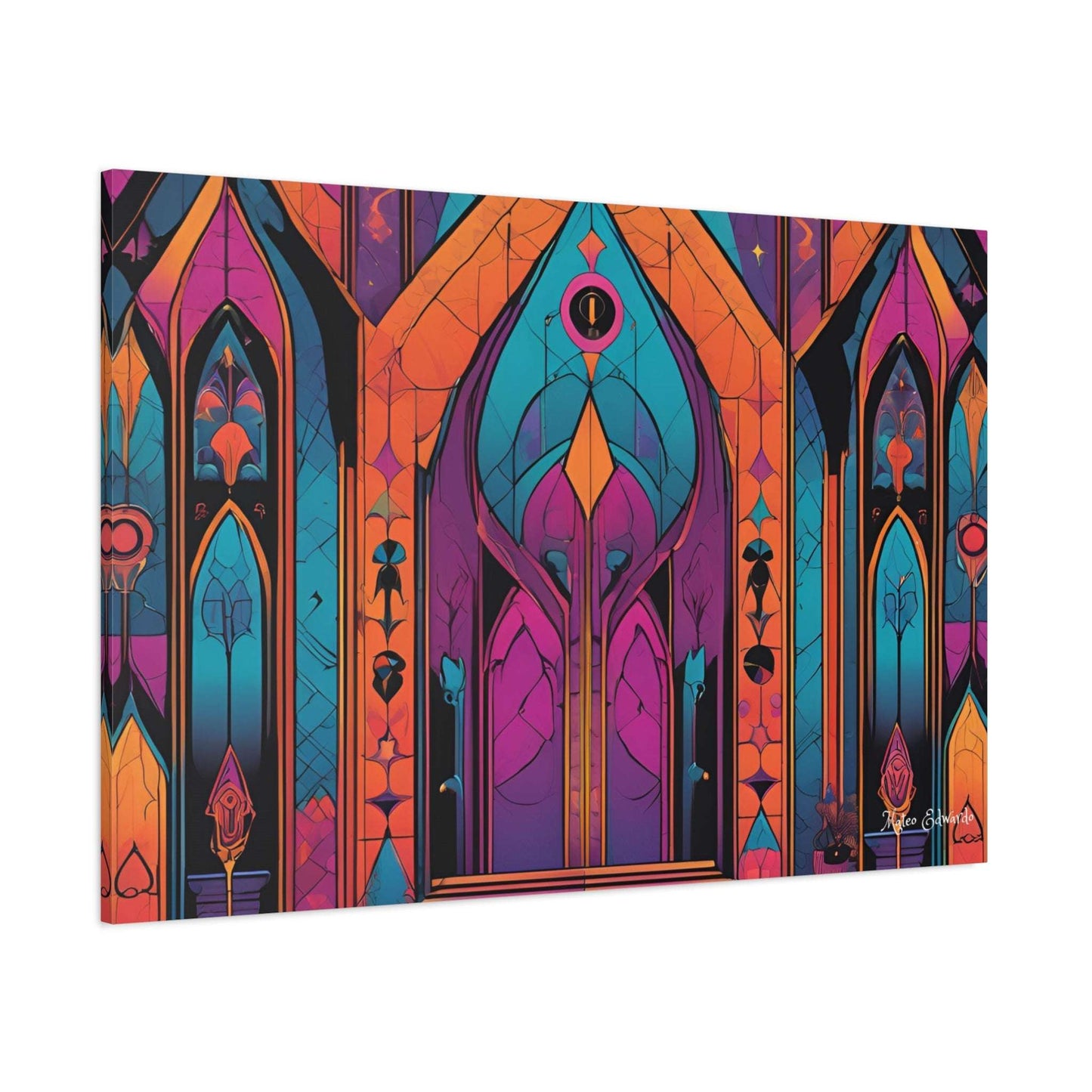 Transform your space with vibrant Gothic Portal Canvas Art, featuring intricate stained glass design and bold colors.