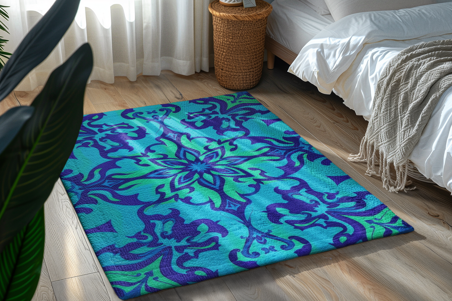 Blue Lotus Pattern Area Rug