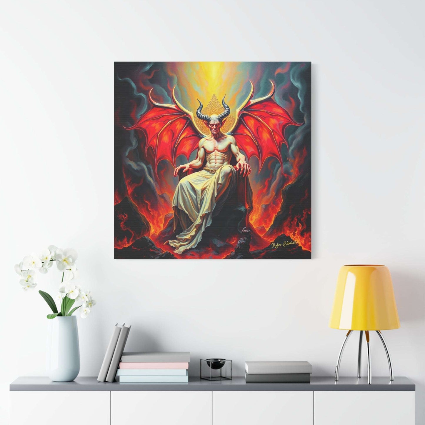 Scarlet Winged Tyrant: Blaze Crowned Ascension Gothic Art showcases a powerful demonic figure with striking scarlet wings.