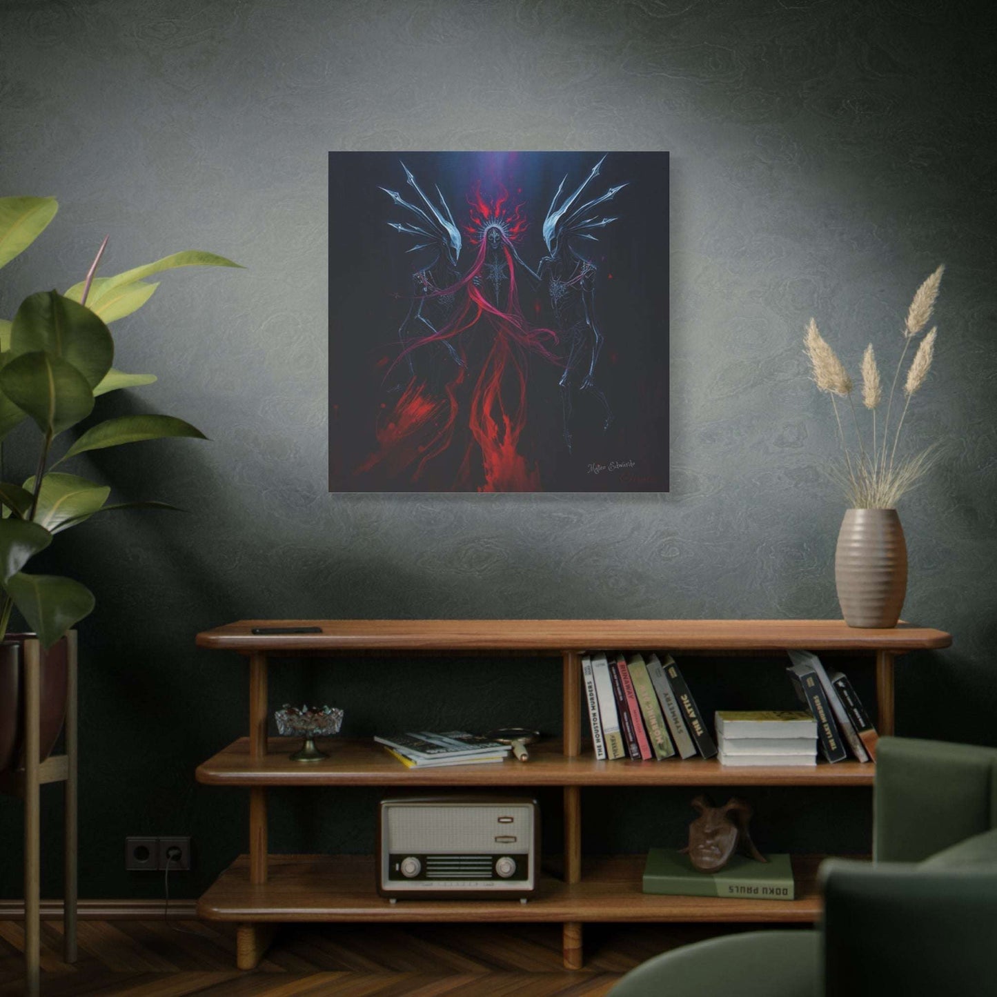 Elegant and menacing, the Shadow Syndicate: Crimson Descent Gothic Art showcases spectral figures in dramatic crimson hues.