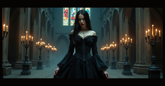 gothic model in victorian dress