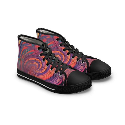 Whirlwind of Color: Abstract Gothic High Top Sneakers showcase vibrant patterns, perfect for a modern gothic style.