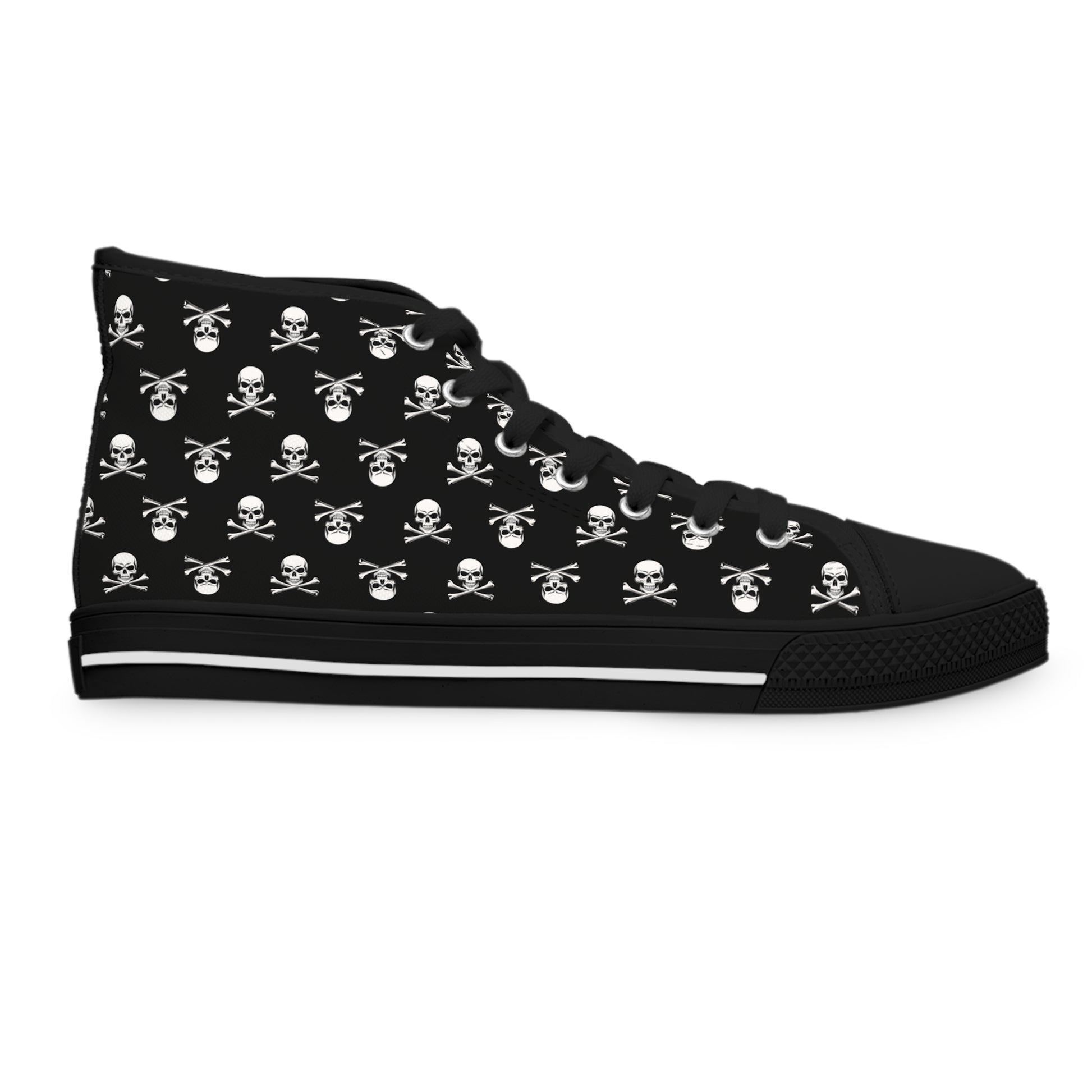 Classic Skull & Crossbones high-top sneakers blend dark elegance with modern style for a bold footwear statement.