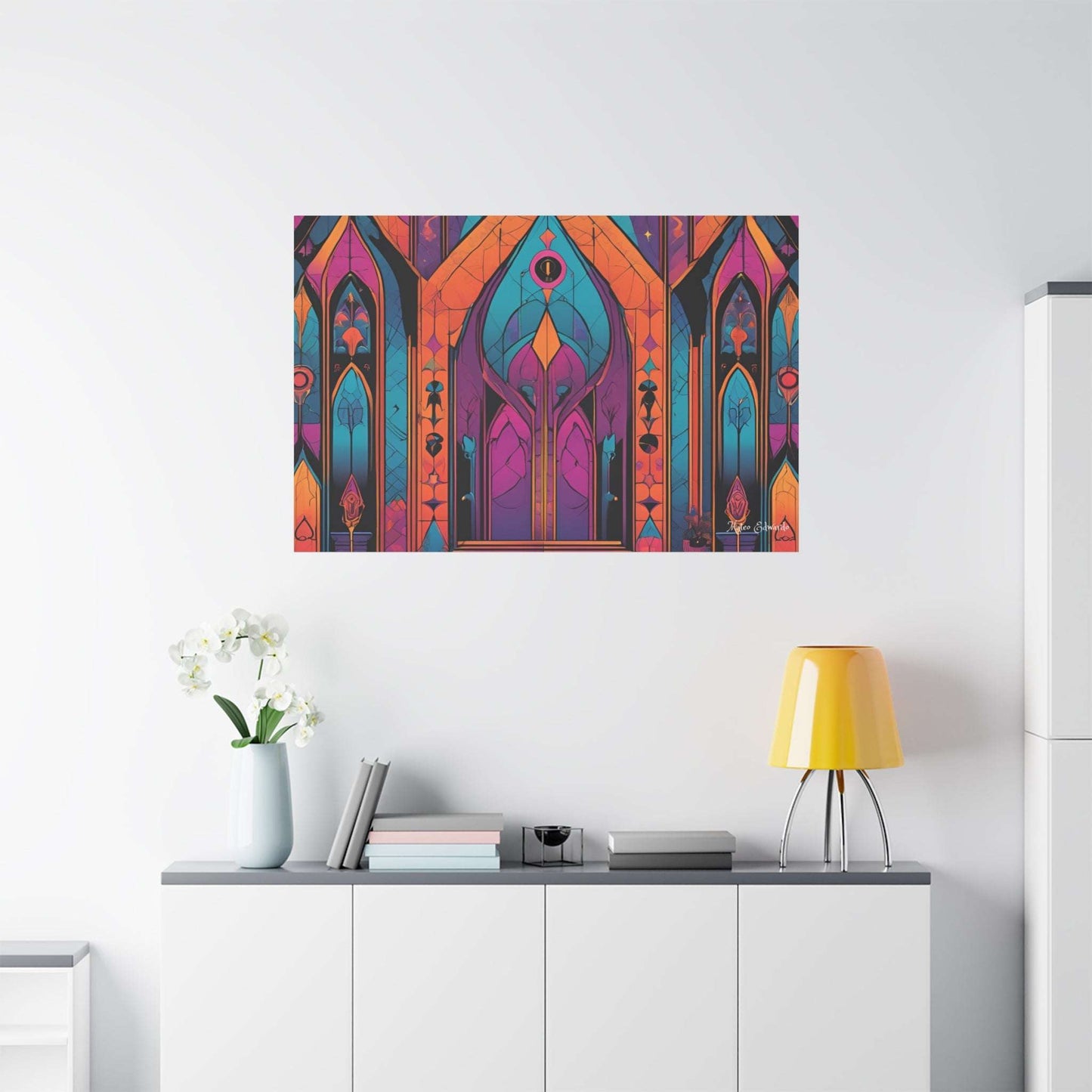 Transform your space with vibrant Gothic Portal Canvas Art featuring intricate stained glass designs and bold colors.