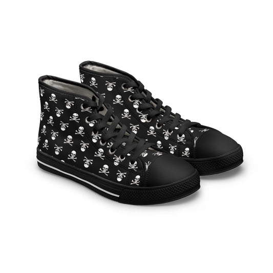 Classic Skull & Crossbones high-top sneakers blend dark elegance with modern style for a unique fashion statement.