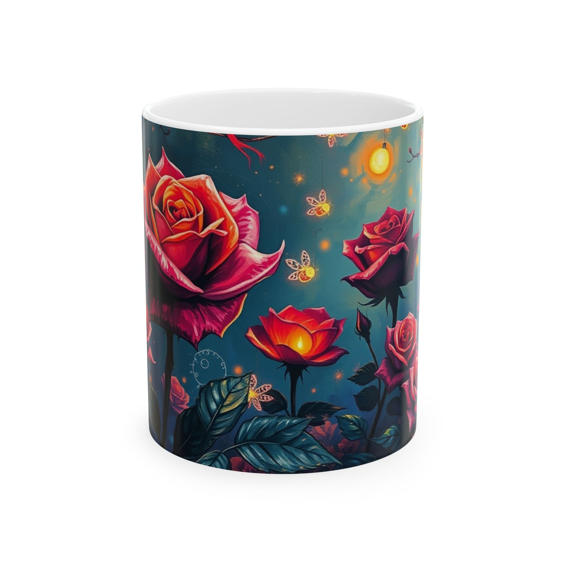 Elevate your drinkware with the Twilight Rose Lantern Ceramic Mug, featuring vibrant roses and enchanting twilight designs.