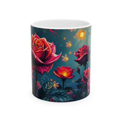 Elevate your drinkware with the Twilight Rose Lantern Ceramic Mug, featuring vibrant roses and enchanting twilight designs.