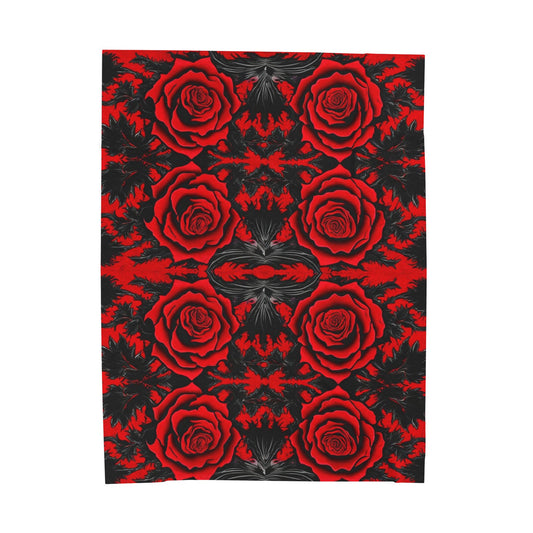 Wrap yourself in the dark romance of the Crimson Bloom: Shadow Rose Blanket, featuring vibrant roses on a shadowy backdrop.
