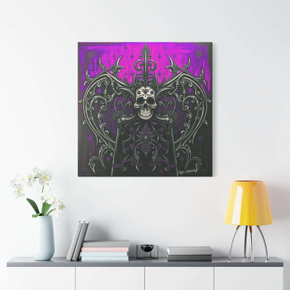Crowned Skull Sovereign Modern Gothic Art showcases a regal skull with intricate filigree on a vibrant backdrop.