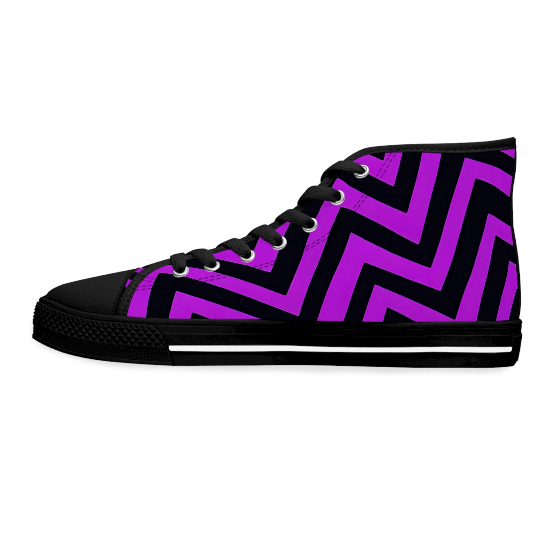 Bold Chevron Impact: Purple & Black Gothic High Top Sneakers offer a striking, modern edge to any outfit.