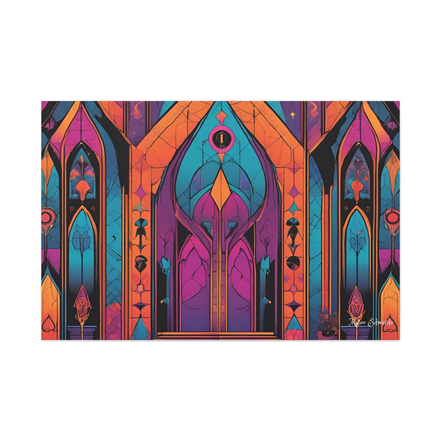 Transform your space with Gothic Portal Canvas Art featuring vibrant stained glass designs and intricate details.