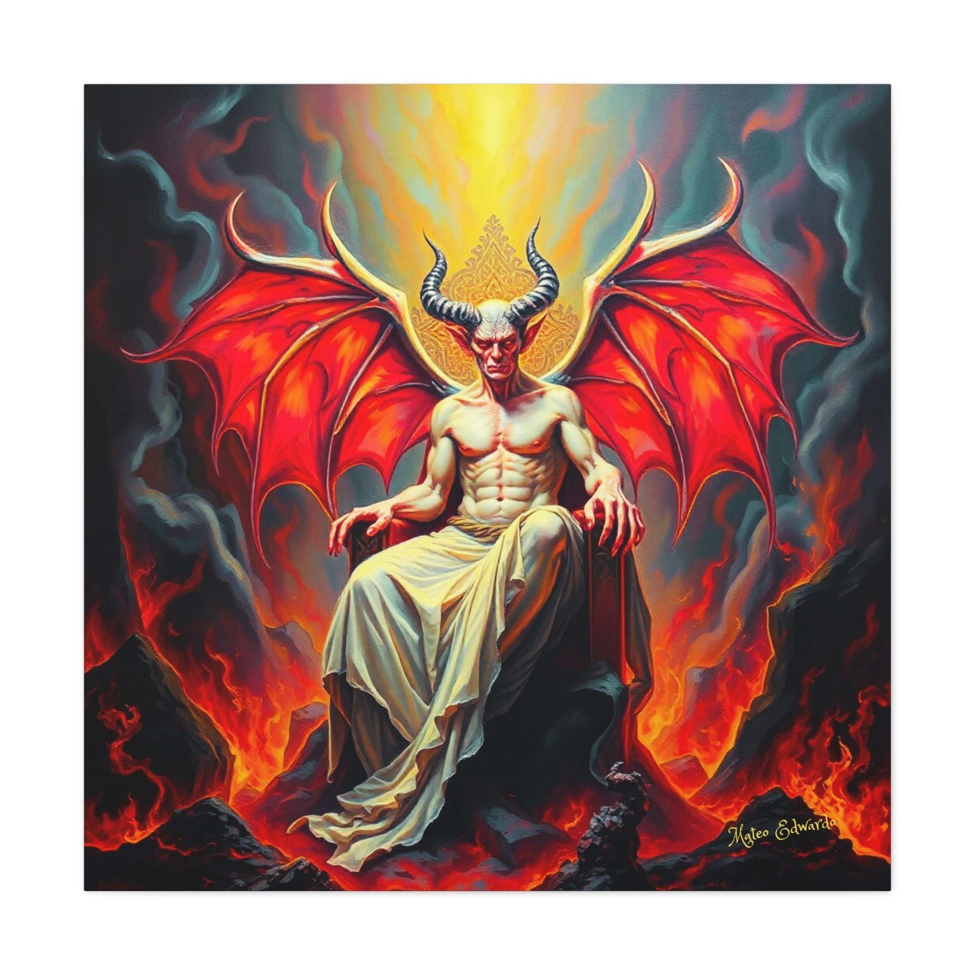 Scarlet Winged Tyrant: Blaze Crowned Ascension Gothic Art showcases a powerful demonic figure with scarlet wings.