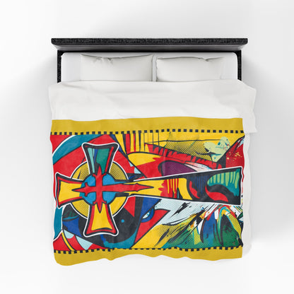 Vibrant Iconoclast's Cross: Abstract Symbol Velveteen Blanket adds bold style and comfort to any space.