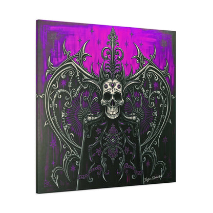 Crowned Skull Sovereign Modern Gothic Art features a regal skull with intricate filigree against a vibrant backdrop.