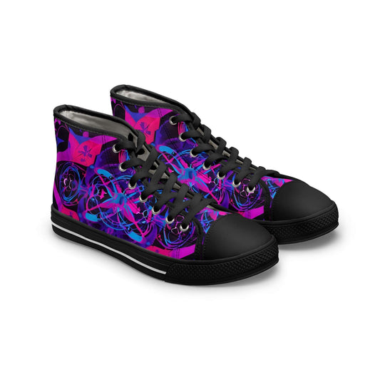 Step into style with Mystic Gaze: Abstract Eye Gothic High Top Sneakers featuring a striking abstract eye design.