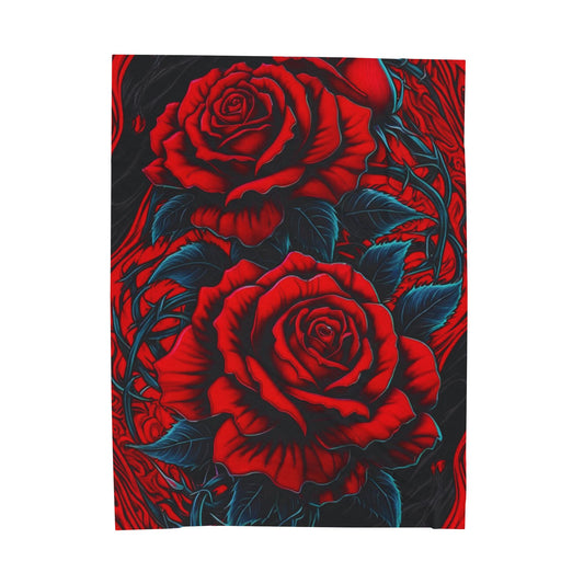 Drape yourself in elegance with the Scarlet Thorn Velvet Rose Blanket, featuring bold scarlet roses and dark thorns.