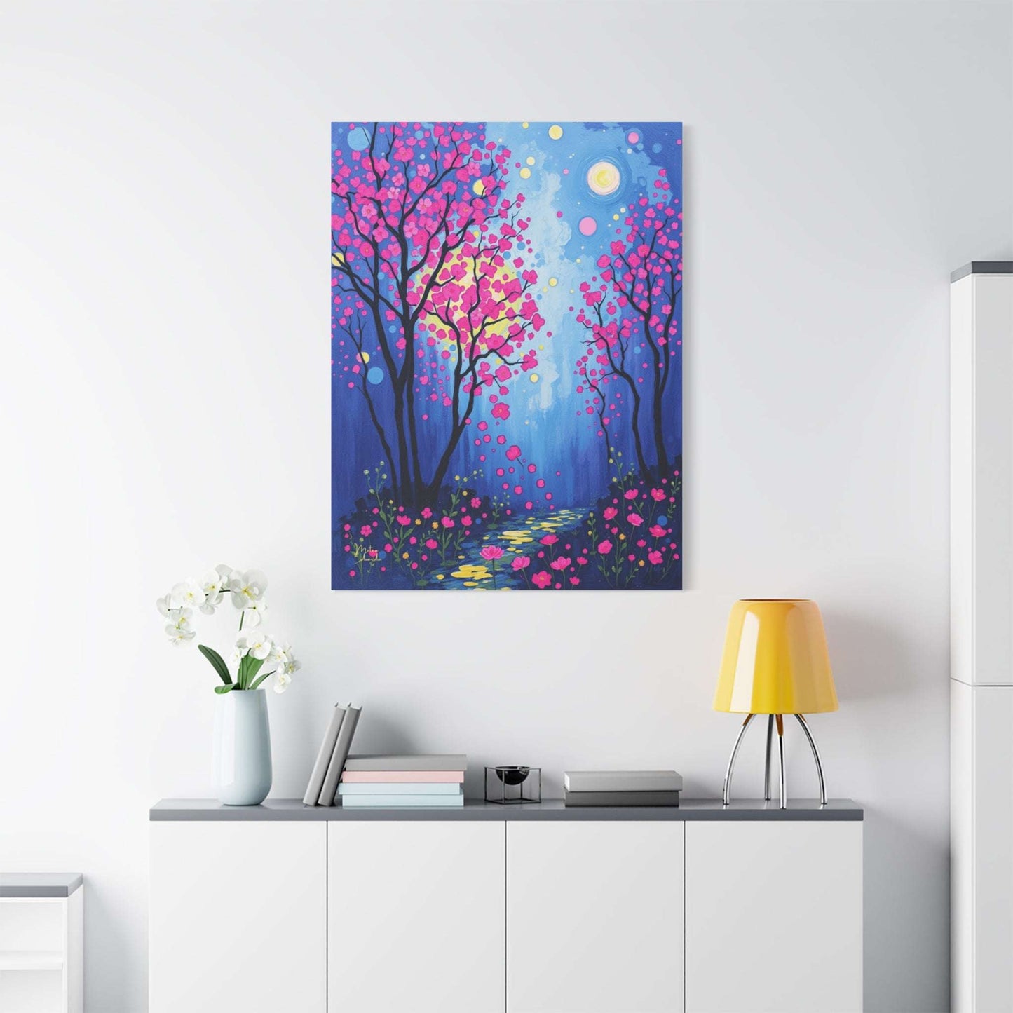 Moonlit Sakura Path Canvas Art Print