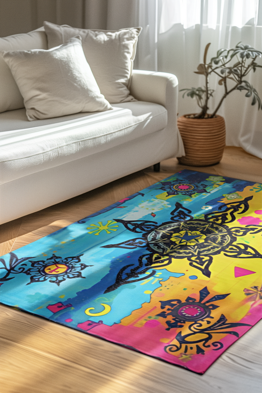 Neon Sigil Compass Area Rug