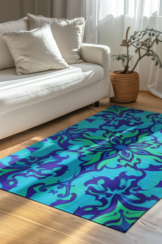 Blue Lotus Pattern Area Rug