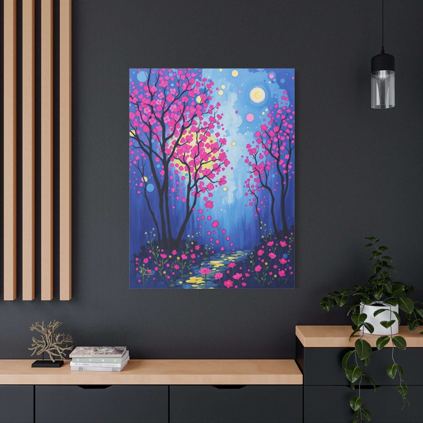 Moonlit Sakura Path Canvas Art Print