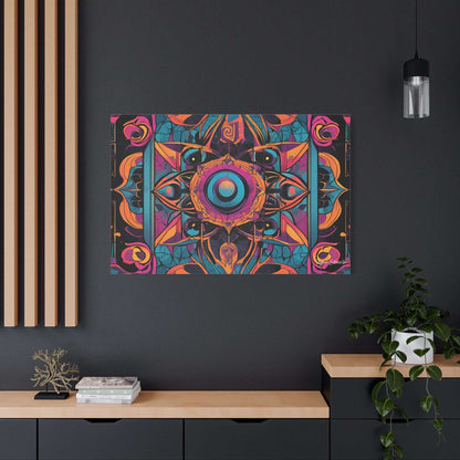 Bright and vibrant Gothic Geometry Canvas Art displayed on a wall, enhancing modern decor with intricate design.