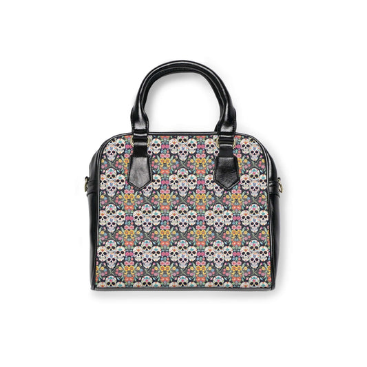 Colorful Floral Sugar Skull: Mosaic Pattern Shoulder Bag featuring intricate designs and gothic flair, perfect for any occasion.