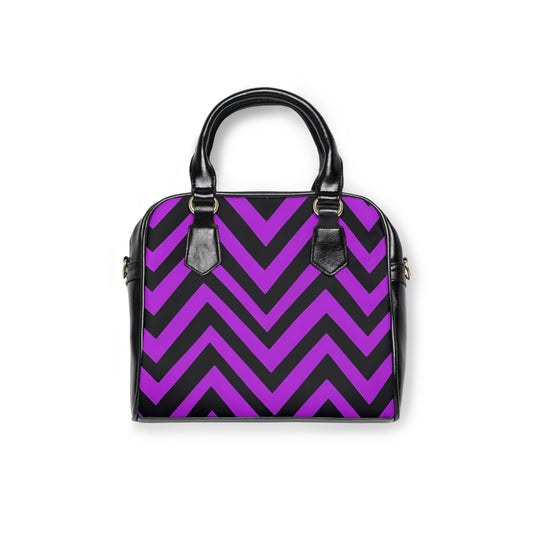 Violet Chevron: Shadow Stripe Shoulder Bag showcases a bold violet and black chevron design for a fierce, modern look.