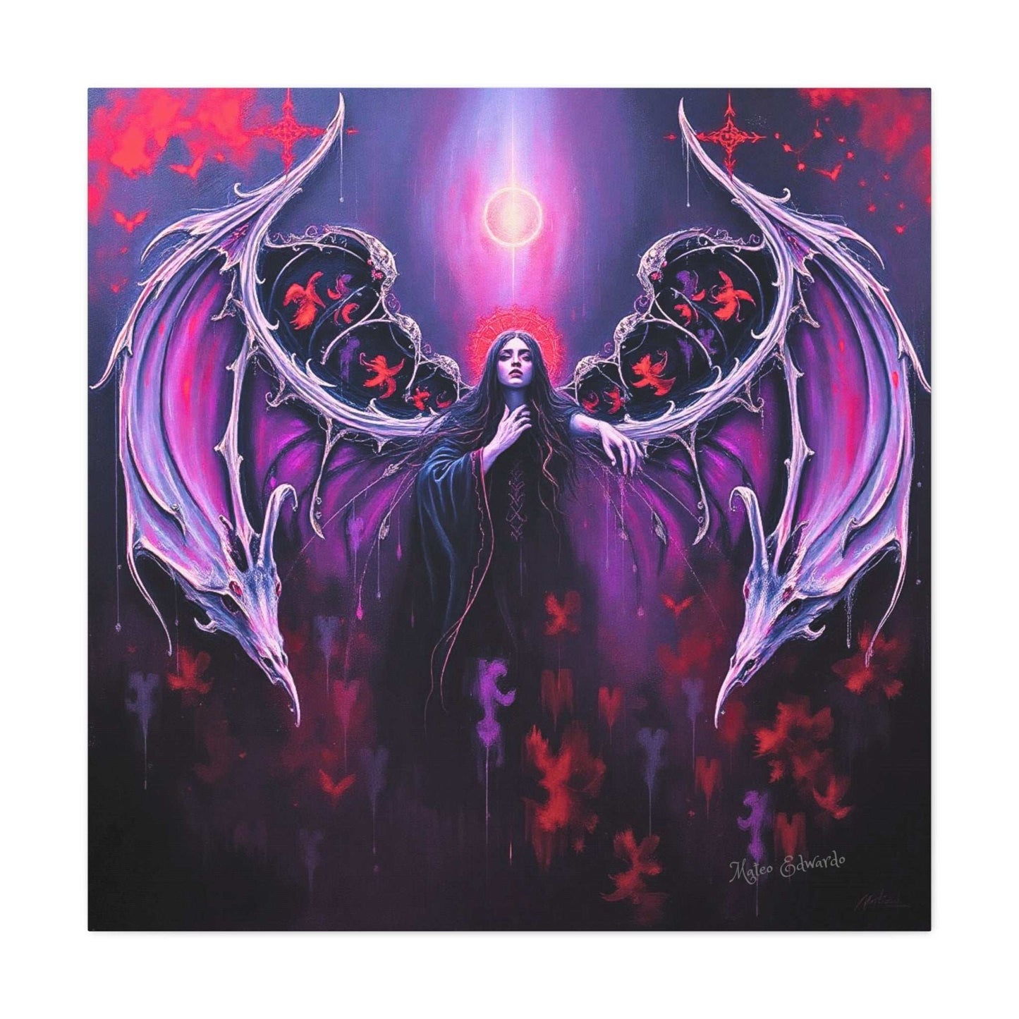 Dark elegance embodies the Shadowed Wings: Obsidian Grace Gothic Art, featuring ornate wings and deep shadows.