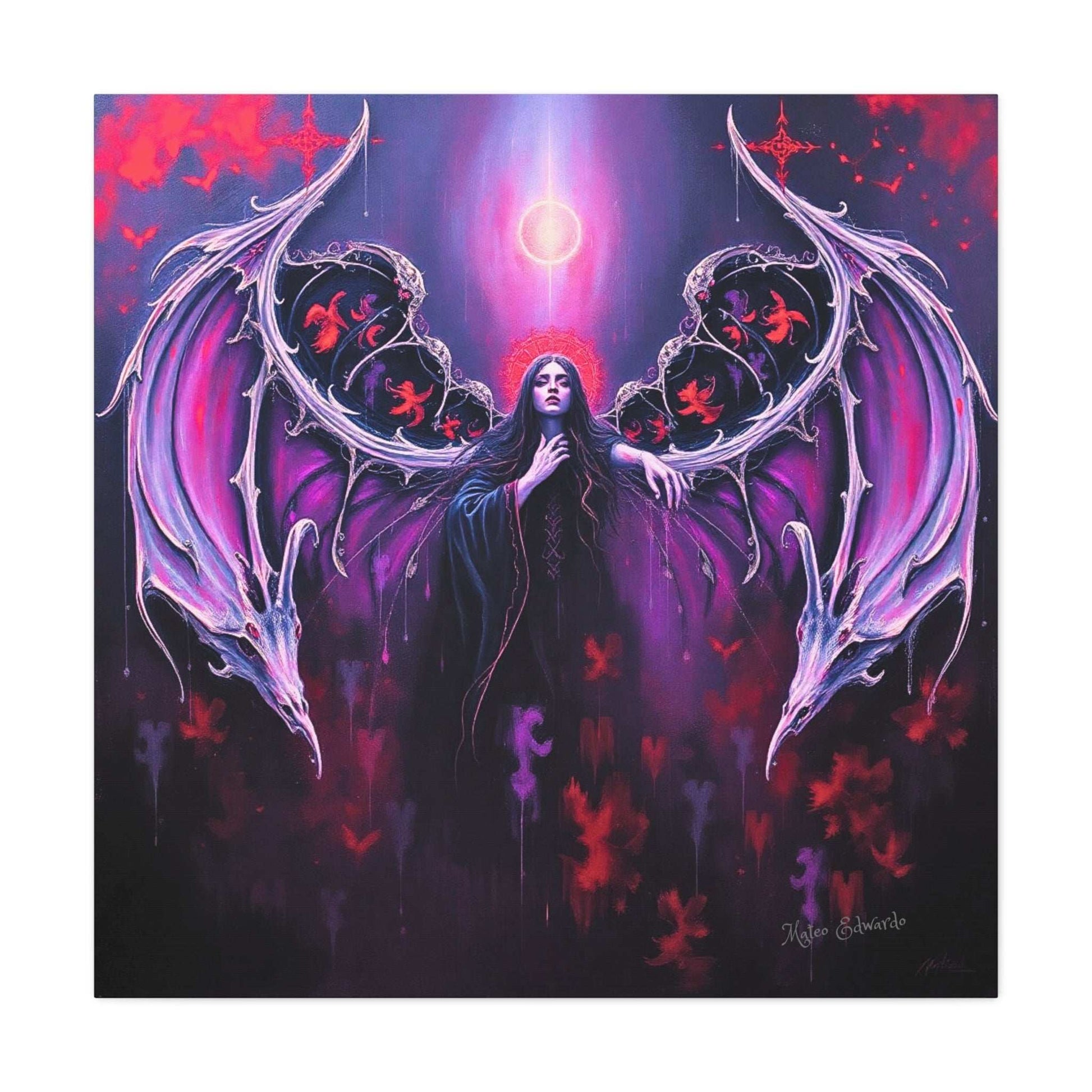 Dark elegance embodies the Shadowed Wings: Obsidian Grace Gothic Art, featuring ornate wings and deep shadows.