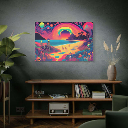 Transform your space with Beach of Souls Pschydelic Gothic Canvas Art, featuring a vibrant, surreal beach scene.