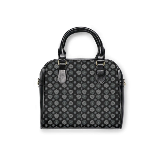 Obsidian Glyph: Intricate Pattern Shoulder Bag showcases gothic elegance with a striking black-and-white glyph design.