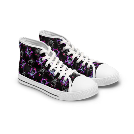 Women's Neon Flame Skull High Top Sneakers