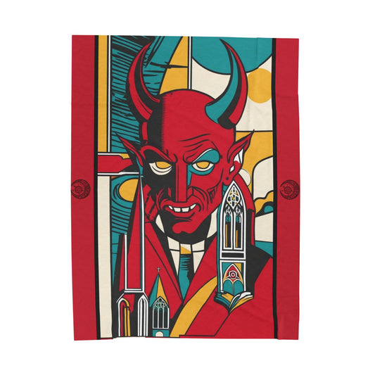 Wrap yourself in the Heretic's Gaze: Urban Devil Velveteen Blanket, featuring a striking devilish design.