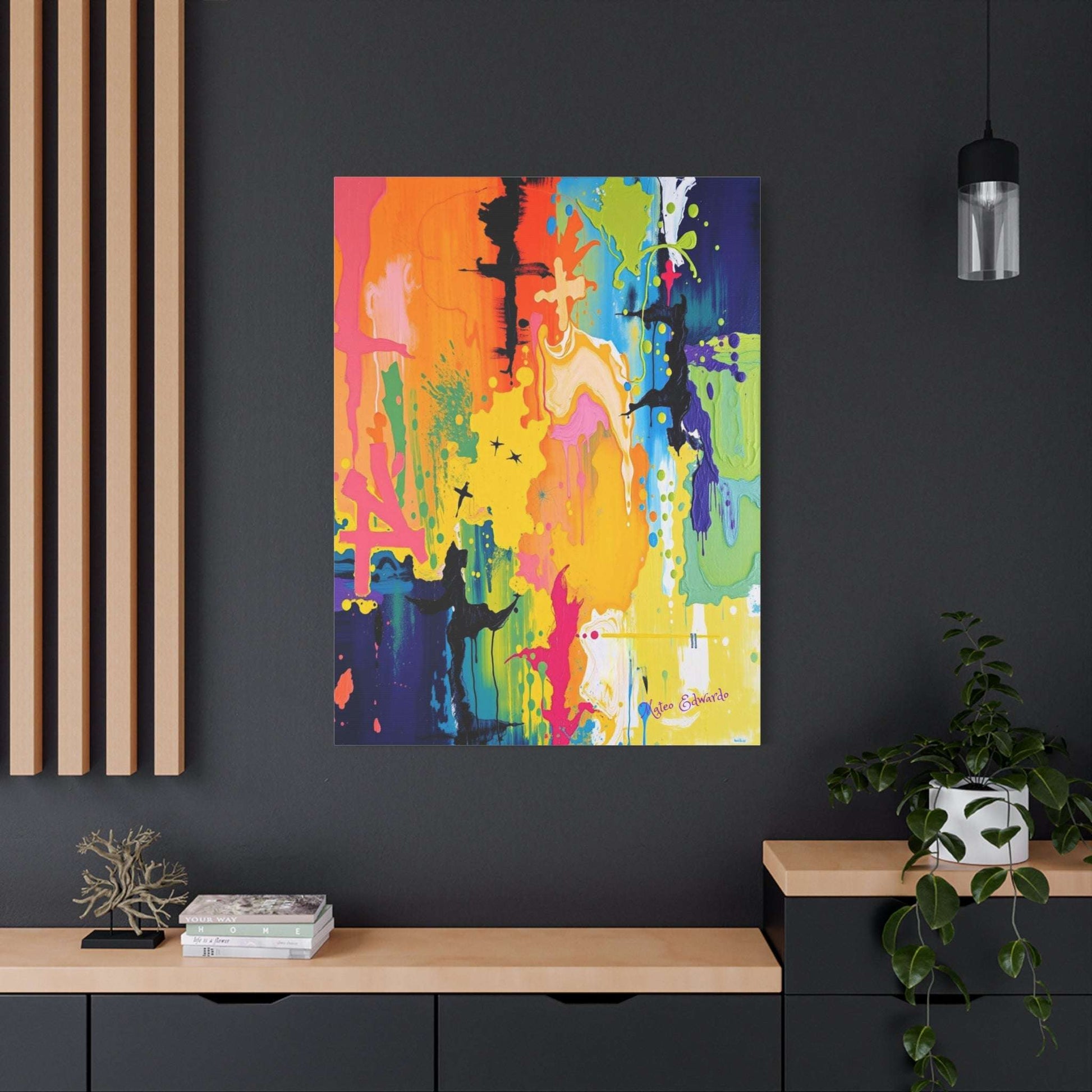 Vibrant FracturVivid Symbolism: Fractured Faith Canvas Art enhances any space with its bold colors and symbolic shapes.