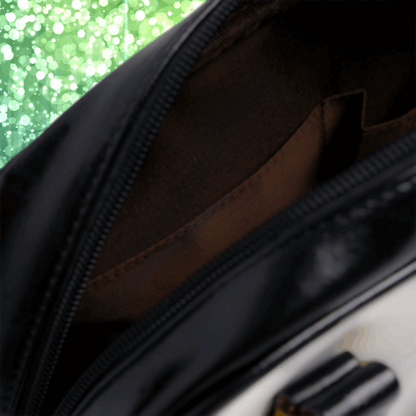 Stylish interior view of the Amethyst Edge: Abstract Form Shoulder Bag, showcasing its unique design and modern vibe.