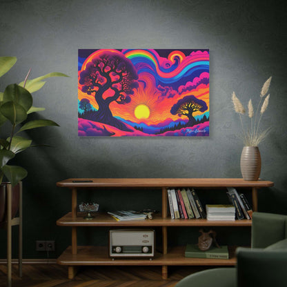 Vibrant Twilight Trees Psychedelic Gothic Canvas Art adds a mystical touch to any interior space.