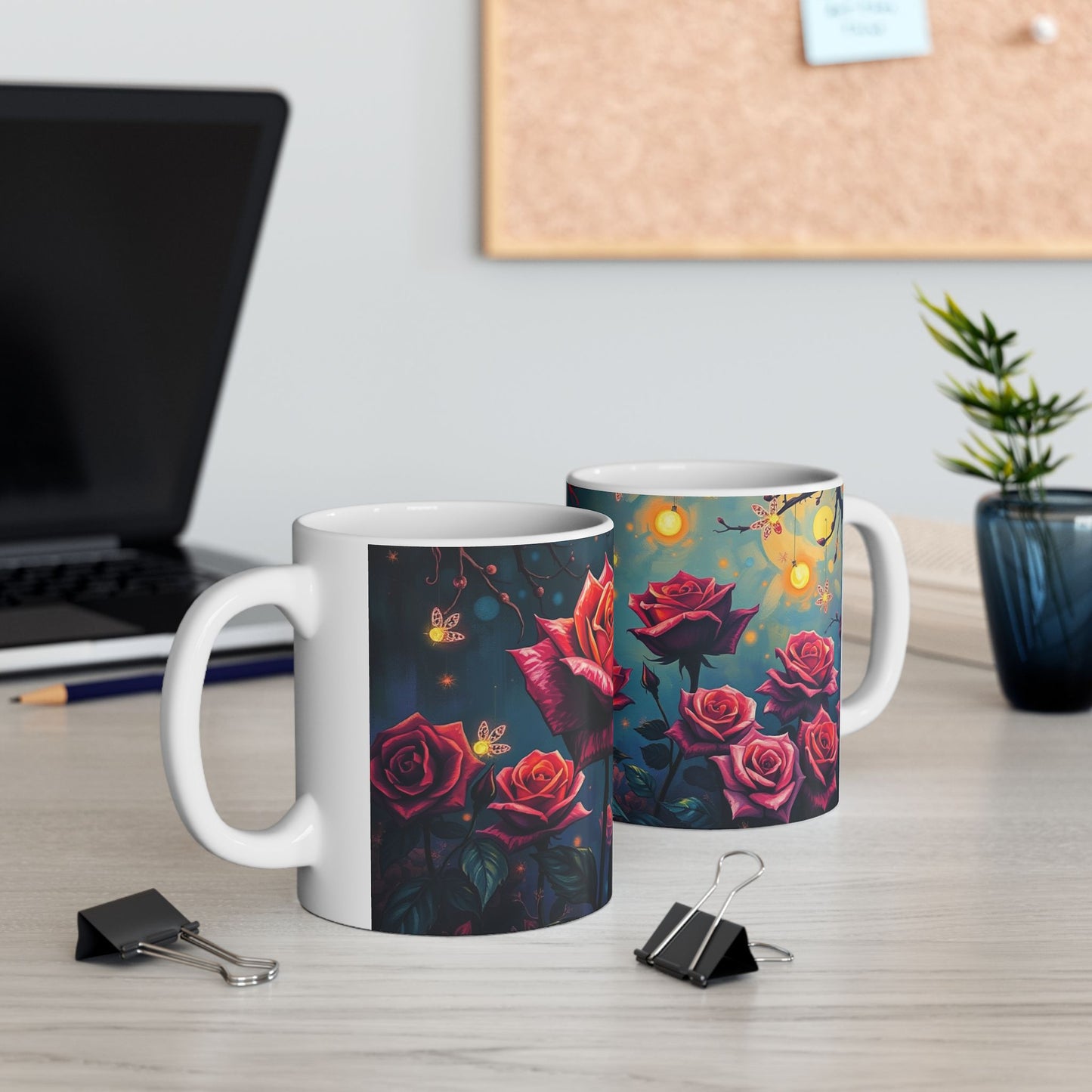 Elevate your drinkware collection with the Twilight Rose Lantern Ceramic Mug, featuring vibrant roses and whimsical glow.