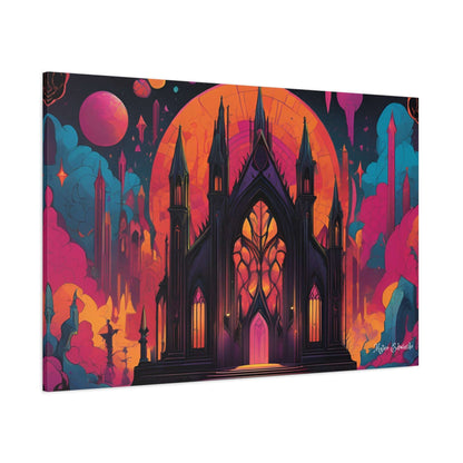 Vibrant Ethereal Cathedral Gothic Canvas Art showcasing a stunning cathedral amid a surreal landscape, perfect for your decor.