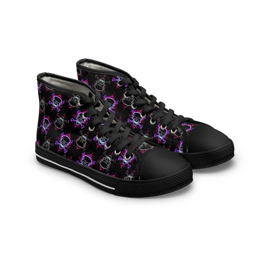Women's Neon Flame Skull High Top Sneakers
