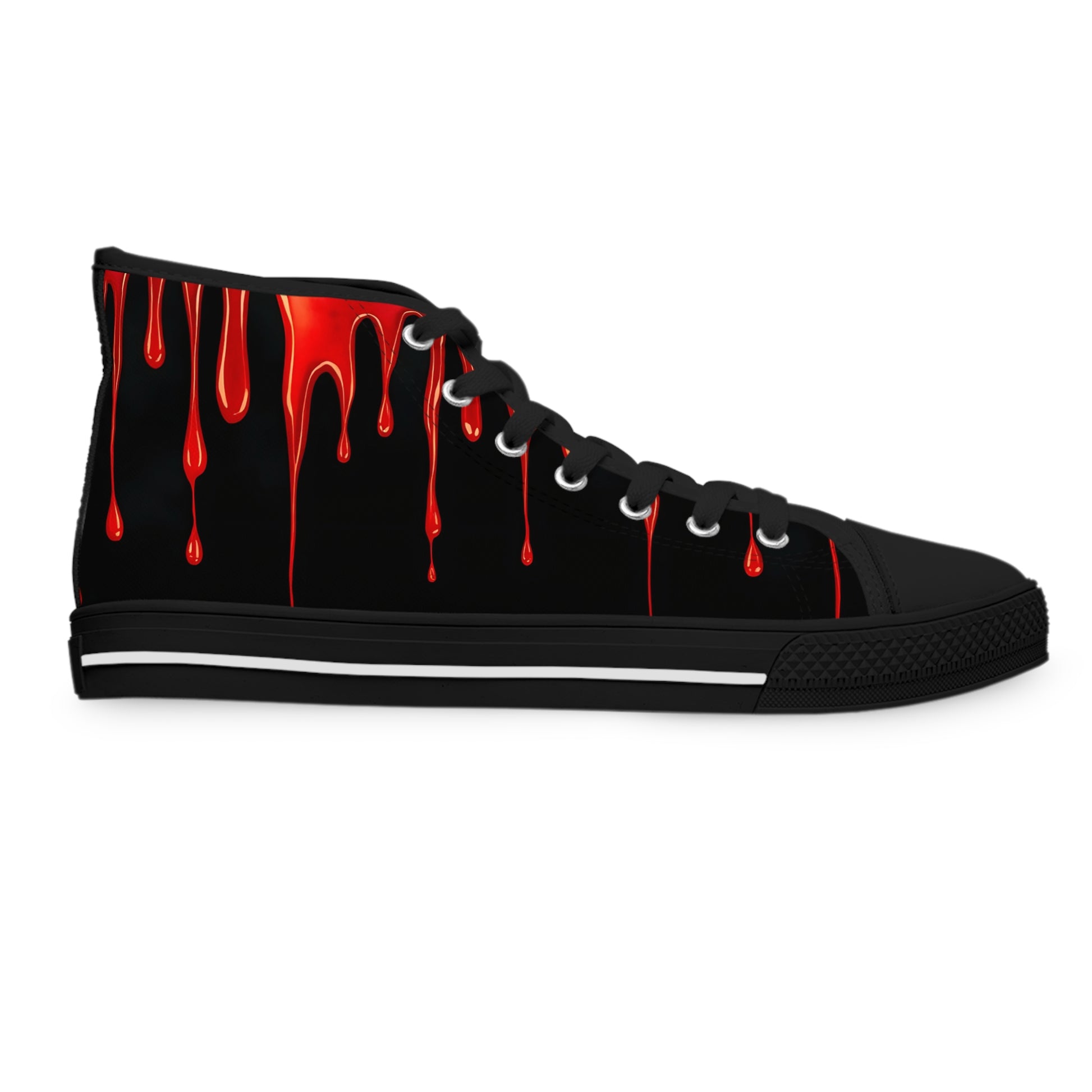 Dripping Blood Women's High-Top Sneakers showcase a Gothic design with striking red drip details for bold style.