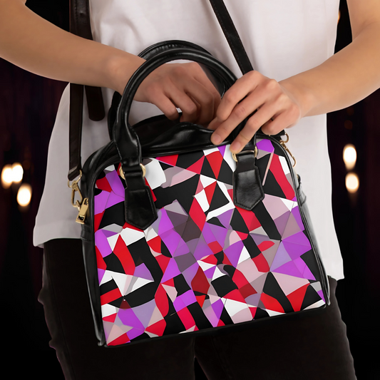 Amethyst Edge: Abstract Form Shoulder Bag showcases vibrant fractured shapes for a bold, avant-garde style.