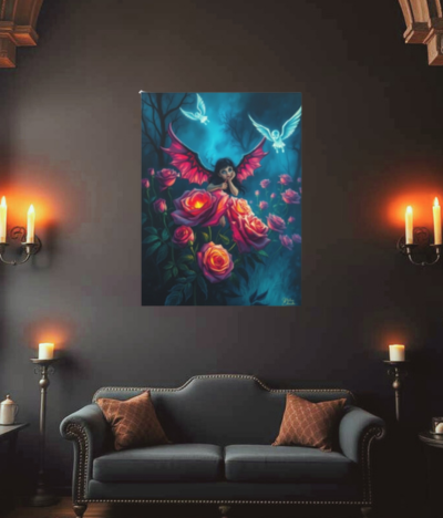 Shadowed Winged Muse Gothic Canvas Art