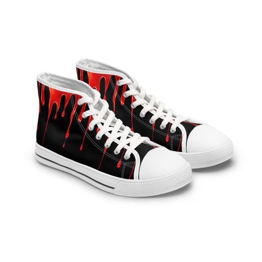 Dripping Blood Women's High-Top Sneakers feature a striking Gothic design with a mesmerizing blood drip pattern.